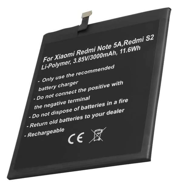 Erstatningsbatteri - AVIZAR - Redmi Note 5A - Li-Polymer 3000mAh - 3,85V - Sort Svart