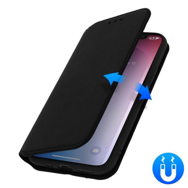 Housse iPhone 11 Pro - AVIZAR - Fodral Folio Plånbok - Ekologiskt Läder Svart - Stödfunktion Svart