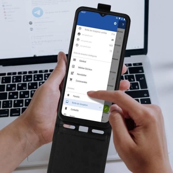 Etui - Alcatel - 3X - Ekologiskt läder Svart - Vertikalt lock - Kortförvaring Svart