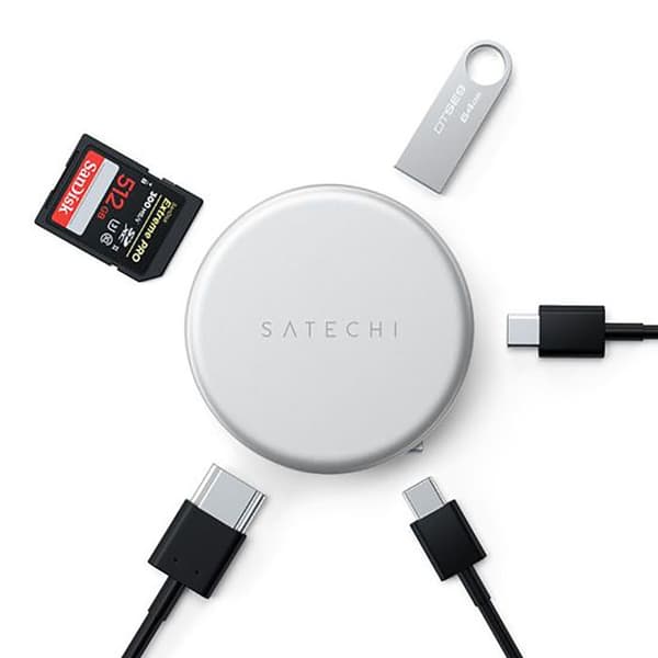 USB-C Hub 5-i-1 - SATECHI - OntheGo - HDMI 4K - 2×USB-C (PD) - USB-A + SD-kortlæser - Sølv