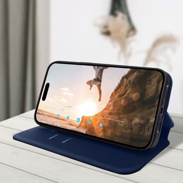 iPhone 14 Pro Max Cover Flip-korttipidike Videotukitoiminto Midnight Blue midnattsblå