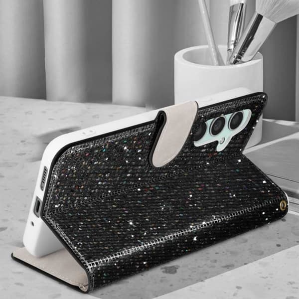 Cover til Samsung Galaxy A34 5G Glitter Disco Wallet Video Support Sort Svart
