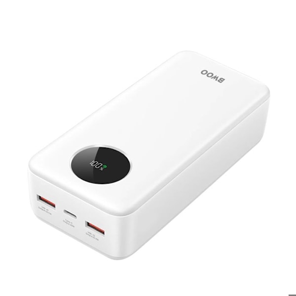 30000mAh USB-C ja 2xUSB LCD-näyttö - Bwoo Valkoinen Vit