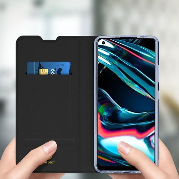Skal - DUX DUCIS - Realme 7 Pro - Eco-läder - Videostöd - Korthållare Svart