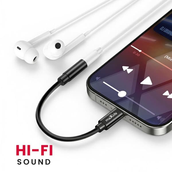 Audio Jack 3.5mm Hun til Lightning Han Kompakt 13.5cm Maxlife Sort