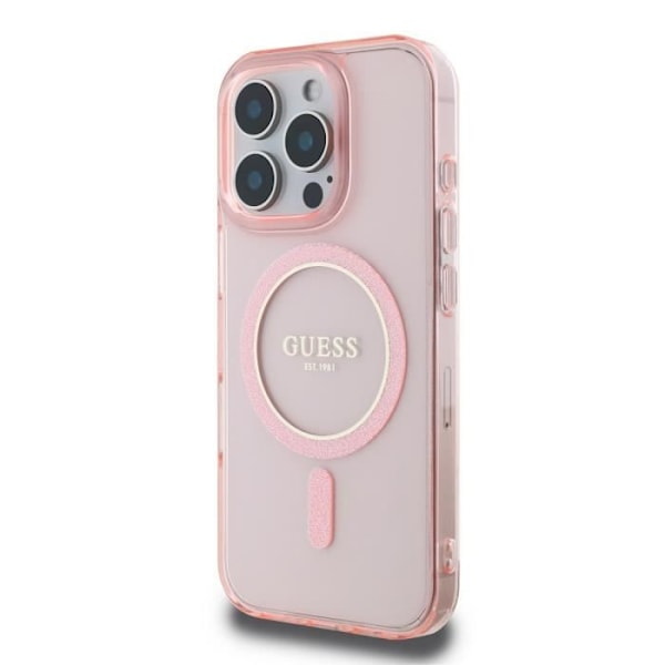 Coque til iPhone 16 Pro Max MagSafe med Glitrende Cirkel Guess Rosa Rosa