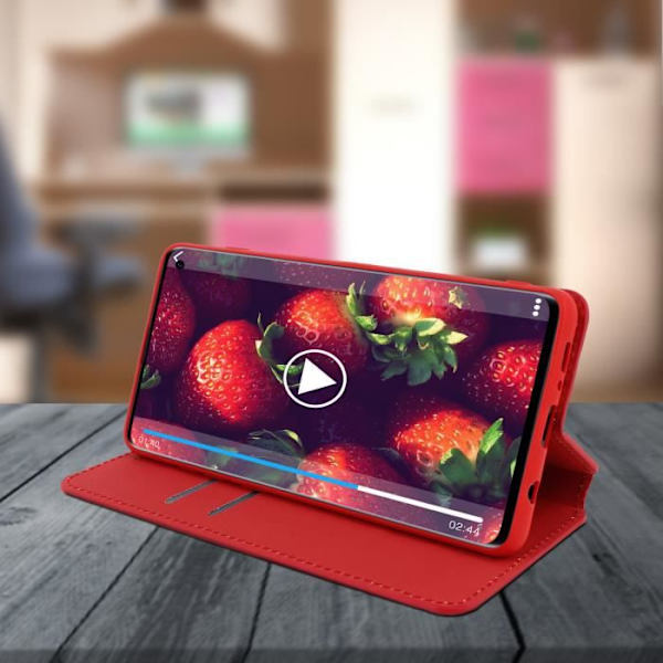 Hus til Samsung Galaxy S10 - AVIZAR - Folioetui - Øko-læder - Rød - Standfunktion Röd