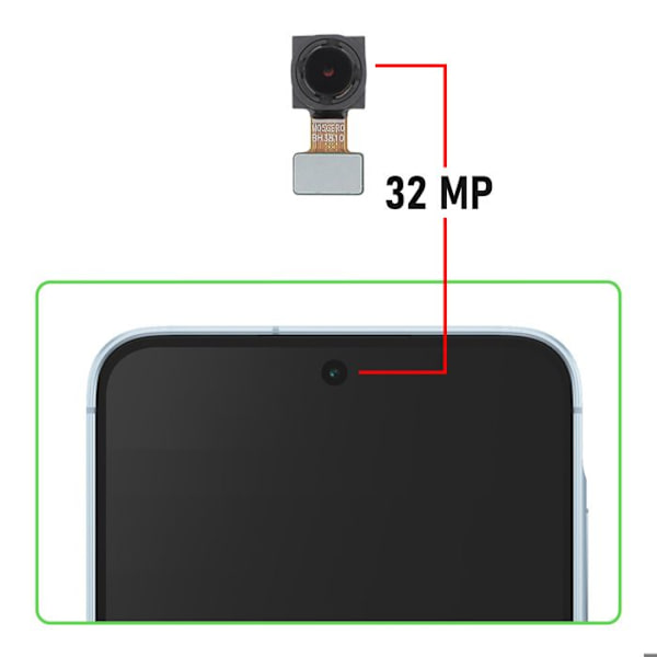 Frontkamera Kompatibel med Galaxy A55 32MP Selfie Sensor Sort Svart
