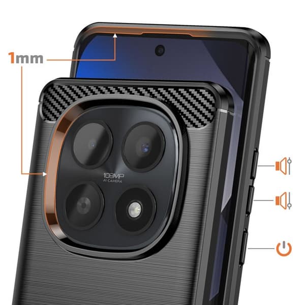 Cover til Redmi Note 15 5G / 4G i Silikone med Carbon Effekt Børstet Tekstur Sort Svart