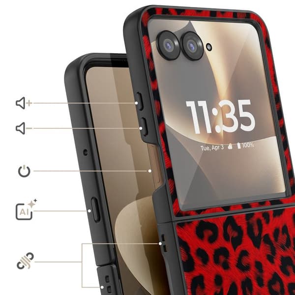 Leopardfodral för Motorola Razr 70 Ultra Skydd Fällbart Bimaterial Röd Röd