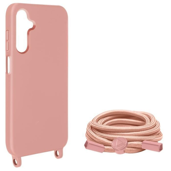 Halvstyvt sladdfodral till Samsung Galaxy A15 - AVIZAR - Pulverrosa - Stel - Syntet - Smidig Rosa