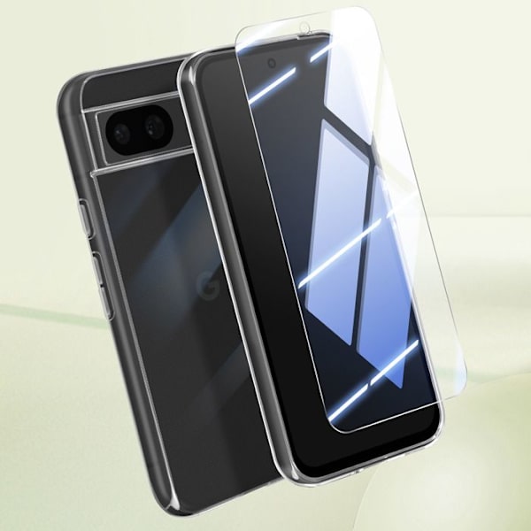 Beskyttelsespakke til Google Pixel 8A - MAYAXESS - Blødt etui og 9H hærdet glas - Gennemsigtig Transparent