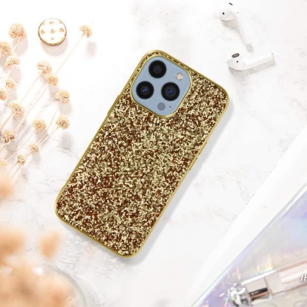 iPhone 13 Pro Cover Glitter Design Stiv og skridsikker relieffinish Guldgul