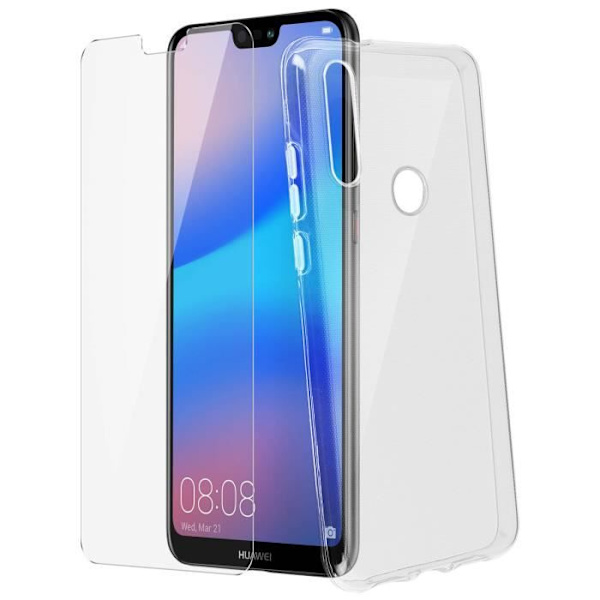 Takakansi + läpinäkyvä karkaistu lasikalvo Huawei P20 Lite - läpinäkyvä transparent