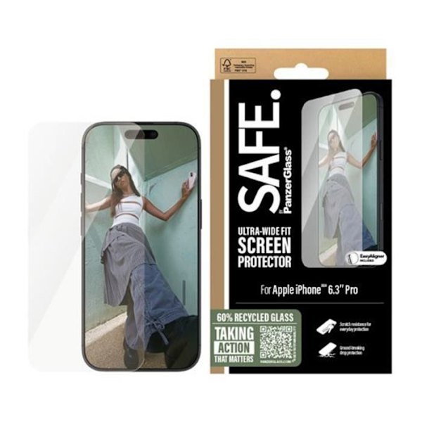 Skærmbeskyttelse - PANZER GLAS - iPhone 16 Pro - Ultra-Wide Fit - Anti-ridse - Stødsikker Transparent