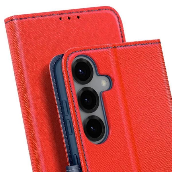 Plånboksfodral - Samsung - Galaxy S25 Plus - Saffiano-läder - Blå/Röd - Heltäckande skydd Röd
