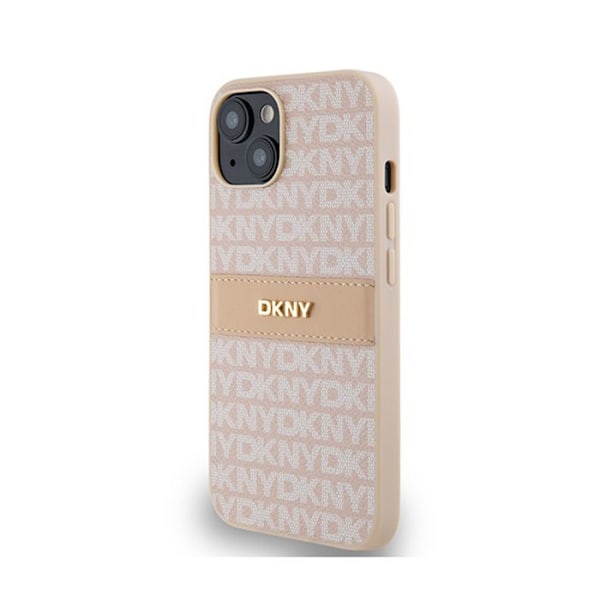 DKNY Leather Mono Stripe & Metal Logo - kotelo iPhone 14 / 15 / 13 (vaaleanpunainen)