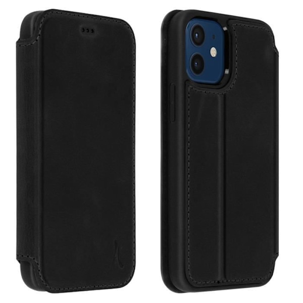 iPhone 12 Mini Læder Etui med Kortplads Video Støtte Akashi Sort Svart