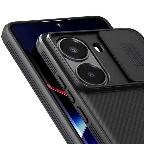 Coque Antichoc - Nillkin - Poco X7 Pro - Sort - Skydel til kamera - Ribbede design Svart