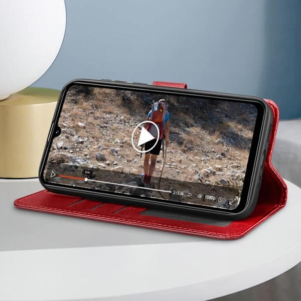Kotelo Xiaomi Redmi 14C Flip Walletille ja Stable Video Holder Burgundylle Röd