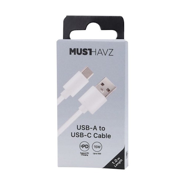 USB-C - USB PD 15W Lataus ja Synkronointi 1m Grab 'N Go Valkoinen Vit