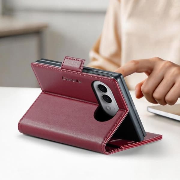 Plånboksfodral för iPhone Duo Läderlook med Stöd och Anti-RFID CaseMe Bordeaux Röd