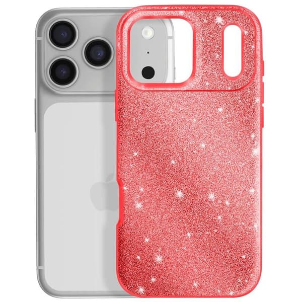 Skydd för iPhone 17 Pro Max Bi-Materialdesign och Glittrig Röd Finish Röd