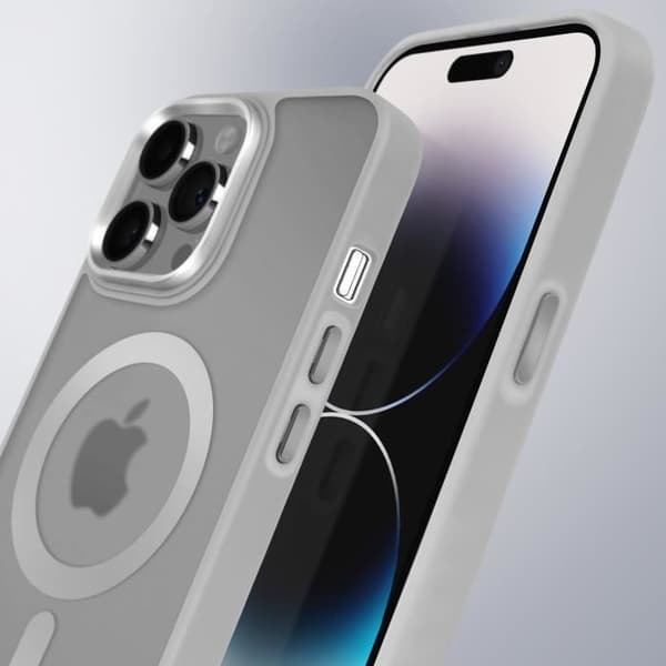 Coque MagSafe för iPhone 14 Pro Max Matt Frostad Baksida Grå Kant Grå