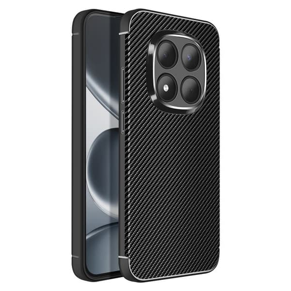 Silicone cover til Redmi Note 15 Pro 5G med carbon-effekt, skridsikker, sort Svart