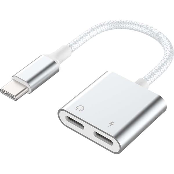 2-i-1-adapter - FORCE POWER - Lite - USB-C till USB-C - 100W PD - Ljud utan störningar - Vit Vit