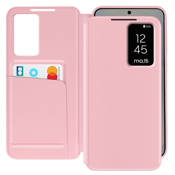 Nahkakotelo Galaxy S25 Plus Näyttöikkuna Korttipidike Vaaleanpunainen Rosa