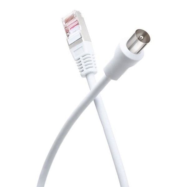 Kabel TV Koaxial 9.52mm / Ethernet RJ45 CAT8 Hane/Hane 2m Kraft Vit Vit