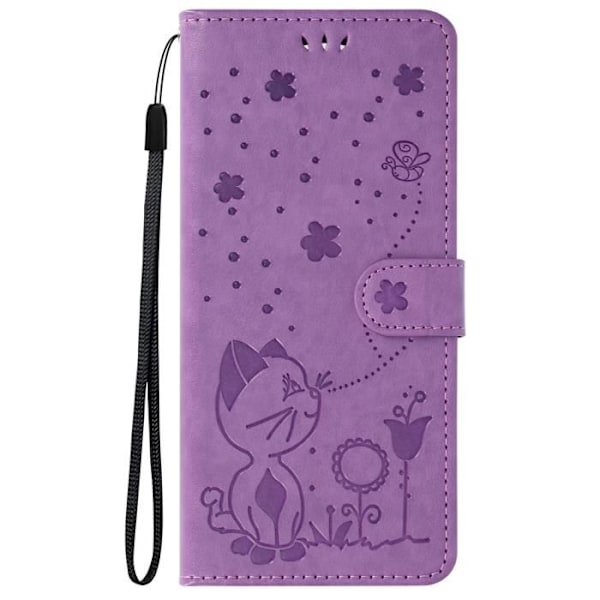 Cat Wallet Case för Xiaomi Redmi A3 - AVIZAR - Lila - Halvstyv - Syntet - Flik - Blank Lila