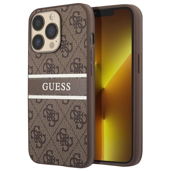 Suojakuori iPhone 13 Prolle, jossa on tulostus ja yksivärinen Stripe Luxury Guess Brown kastanj