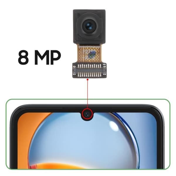 Frontkamera til Xiaomi Redmi 13C - RELIFE - 8MP Selfie Sensor - Sort Svart