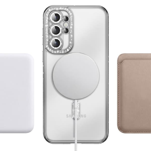Diamantetui til Galaxy S26 Ultra med magnetisk ring og sølvstrassede kanter Grå