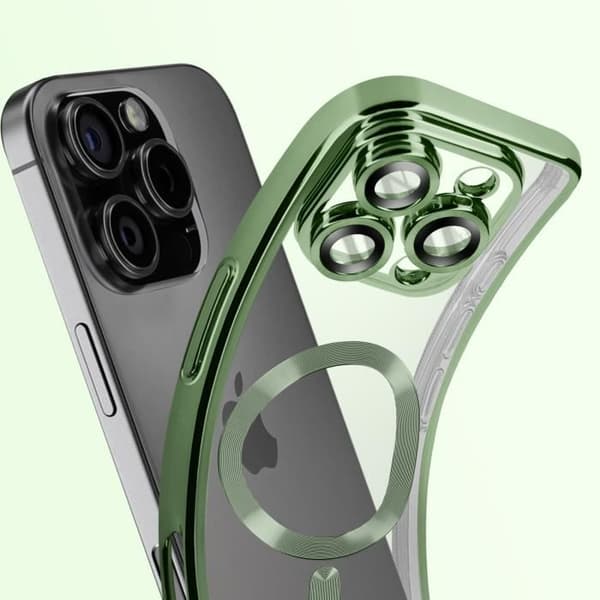 Coque MagSafe - iPhone 16 Pro - Flexibelt Silikongel - Kromad Kontur - Heltäckande Skydd Grön