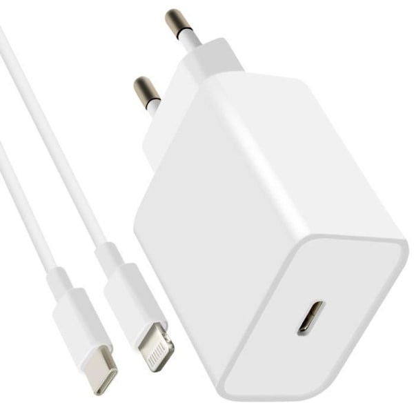 Lader - Mayaxess - Ultra Hurtig 20W - USB-C til Lightning Kabel - Hvid - Avanceret sikkerhed Vit