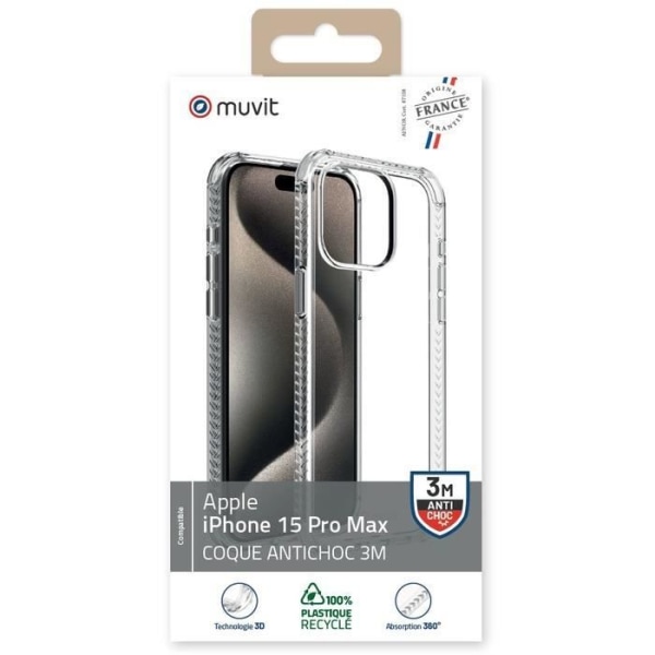 Skal till iPhone 15 Pro Max Förstärkt och stötsäkert 3M Muvit Transparent