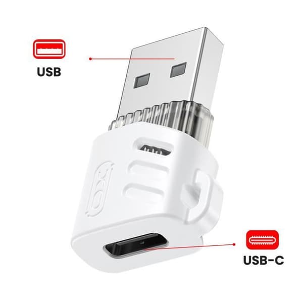 OTG USB-C-adapter - XO - Hona till Hane - Laddning - Datatransfer - Vit