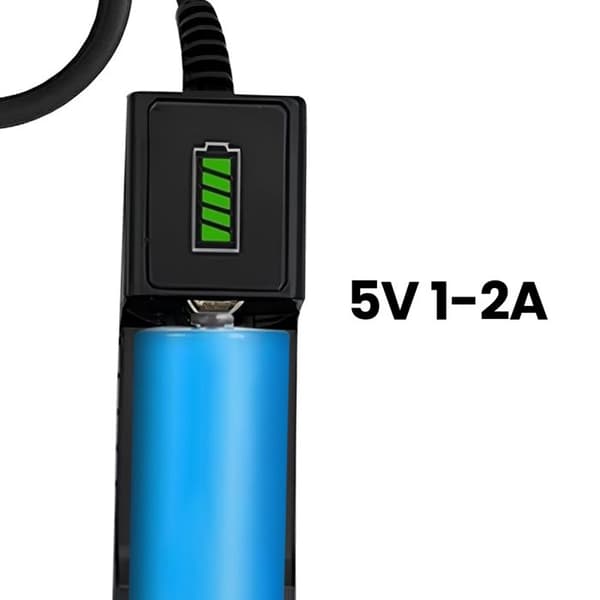 Cylindrisk batteriladdare - AVIZAR - Universell - USB 2A - Utgång 4,2V - LED-indikator Svart