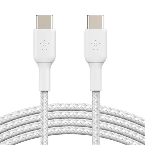 Kabel USB-C till USB-C 18W Strömförsörjning Nylonflätad 1m Belkin vit