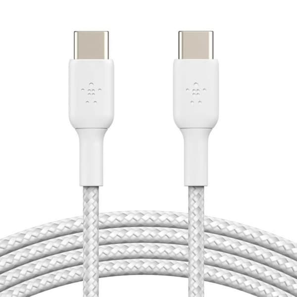 USB-C-kabel - BELKIN - 1m - 18W Power Delivery - Nylonflätad - Laddning och synkronisering Vit