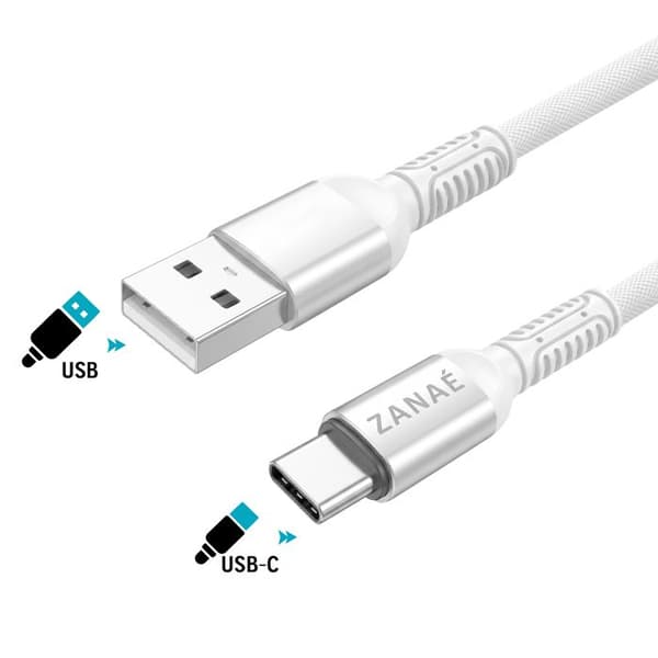 USB-A till USB-C 10W i Flexibelt Förstärkt Nylonflätat Antiknutet 1.2m Zanaé Vit Vit