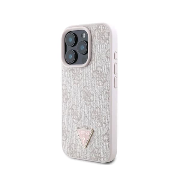 Coque pour Apple iPhone 16 Pro Edition 4G Strass Triangle Métallisé Guess Rose champagne Rosa