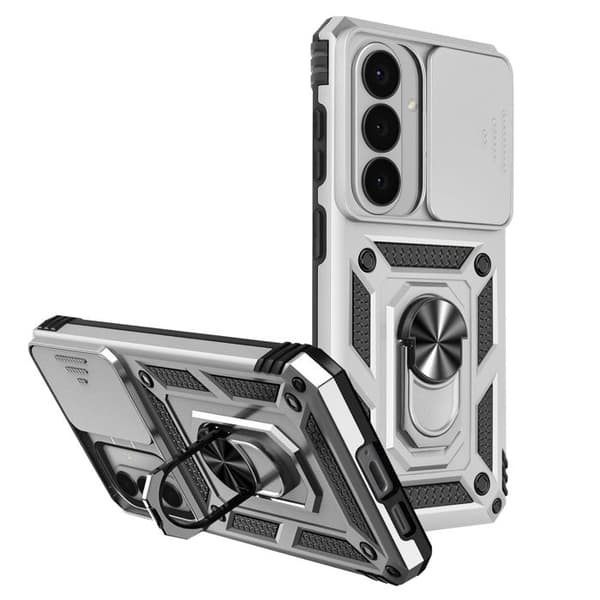 Skyddsfodral för Galaxy S26 med Stödring och Skjutbart Kameraskydd Silver Grå