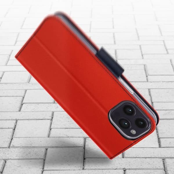 iPhone 14 Pro Case Pung Kortholder Video Support Tofarvet rød og blå