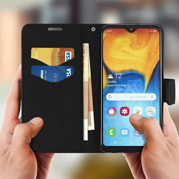 Samsung Galaxy A20e - AVIZAR - Korttitasku - Video Tukituki - Musta Svart