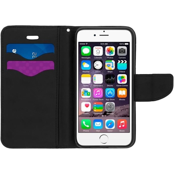 Housse Etui Folio - Avizar - iPhone 6/6s - Øko-læder - Sort - Støttefunktion Svart