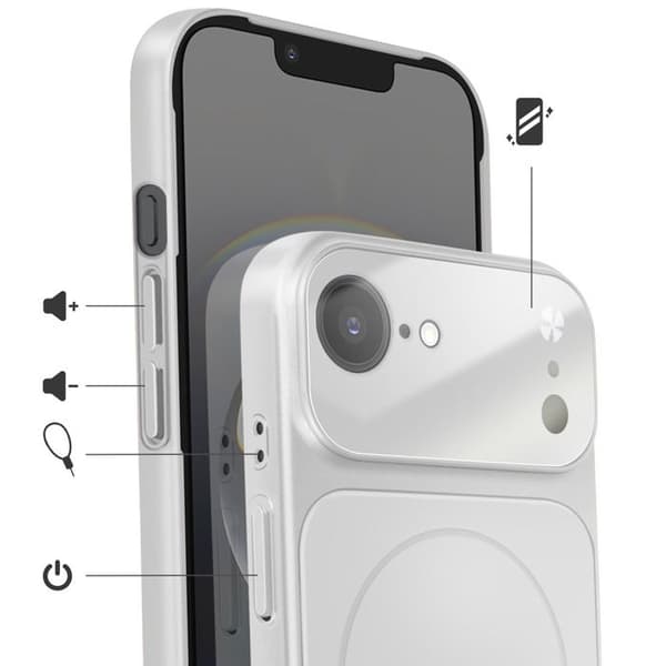 MagSafe-kuori iPhone 16:lle, jossa on lasinen kameransuoja, harmaa Grå